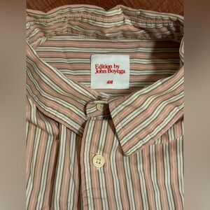 H&M Men's Casual Button Down Shirt - Brown and White Stripes